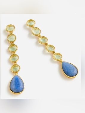 J.CREW-Mixed-stone drop earrings-blue/gold-NWT